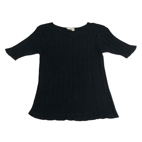 Neiman Marcus Exclusive Sweater Top Womens Small Black Silk Short Sleeve Knit - Picture 2 of 14